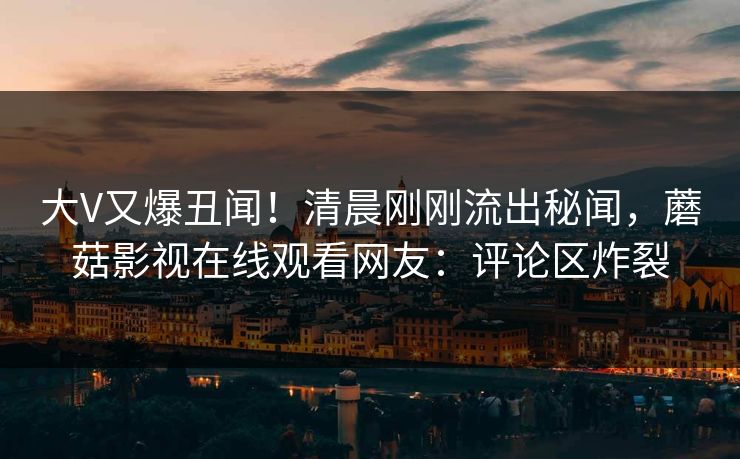 大V又爆丑闻！清晨刚刚流出秘闻，蘑菇影视在线观看网友：评论区炸裂