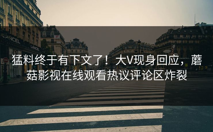 猛料终于有下文了！大V现身回应，蘑菇影视在线观看热议评论区炸裂