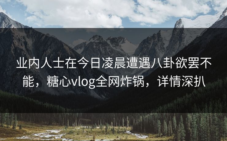 业内人士在今日凌晨遭遇八卦欲罢不能,糖心vlog全网炸锅,详情深扒